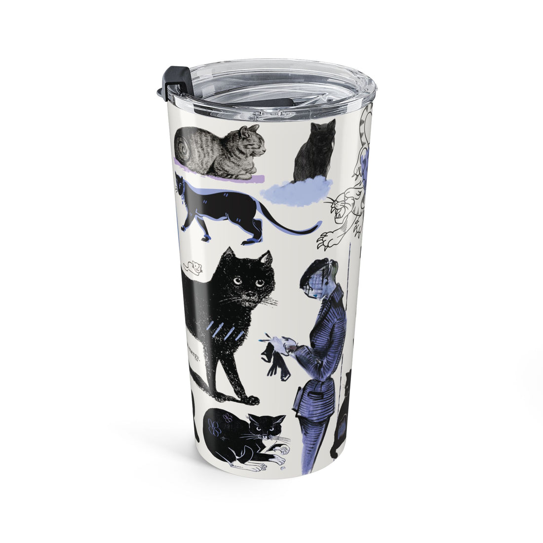 Tumbler with cat illustrations on a white background