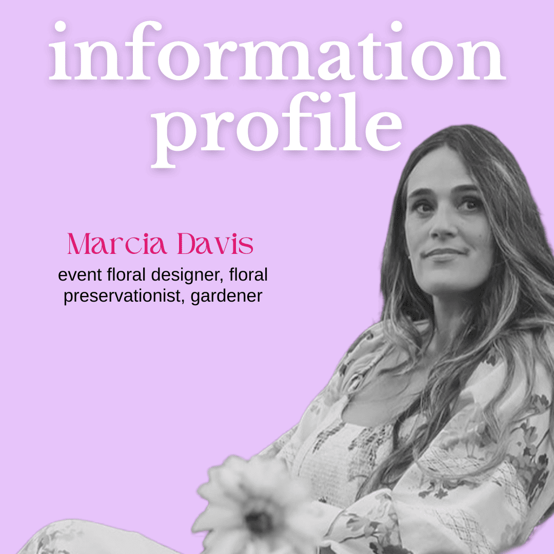 Book cover with a woman holding a flower against a purple background, featuring text about Marcia Davis.